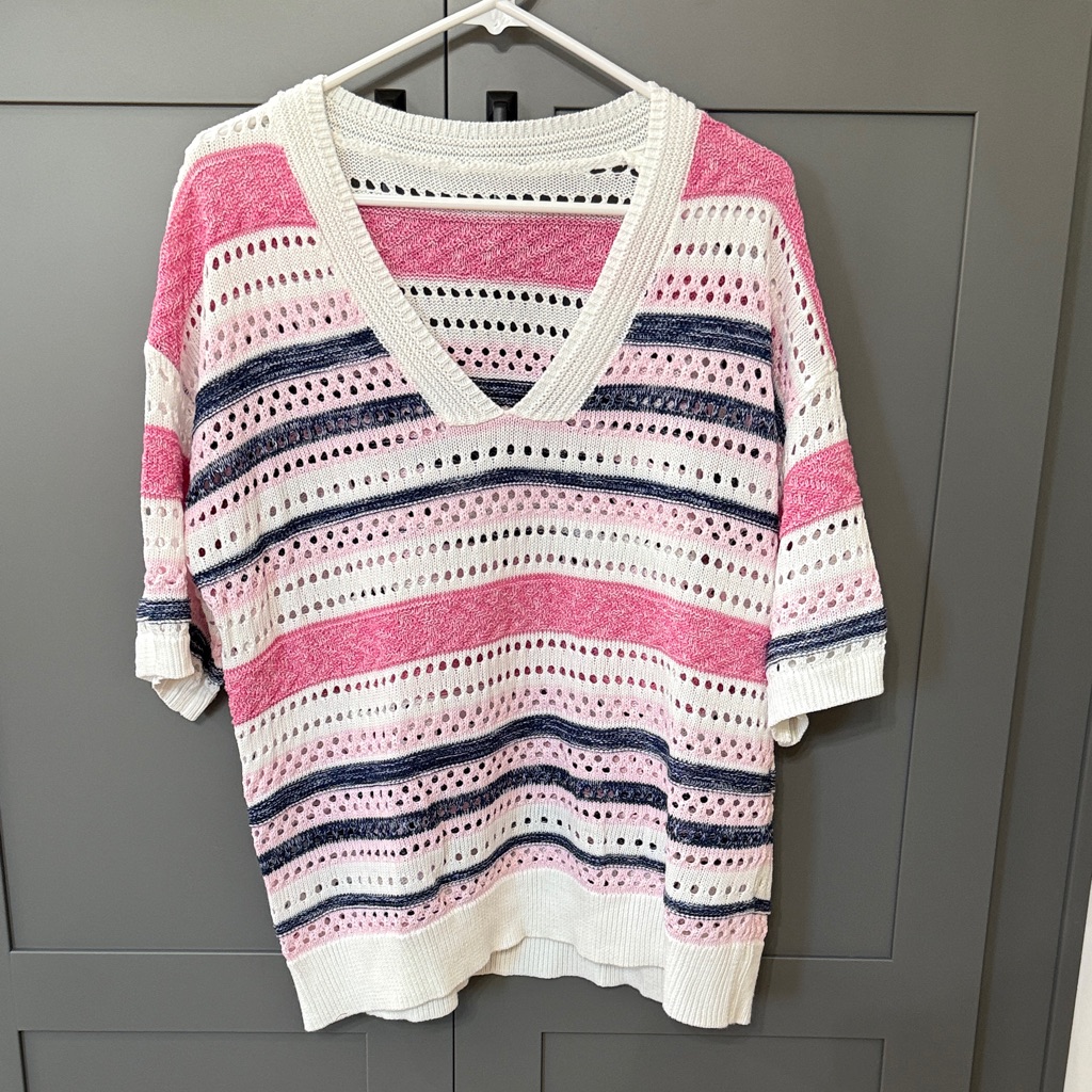 Women’s Sz Striped Pink And Navy Women's Sweater